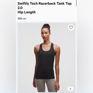 Lululemon Swiftly Tech Racerback Tank Top 2.0
Hip Length Women size 6